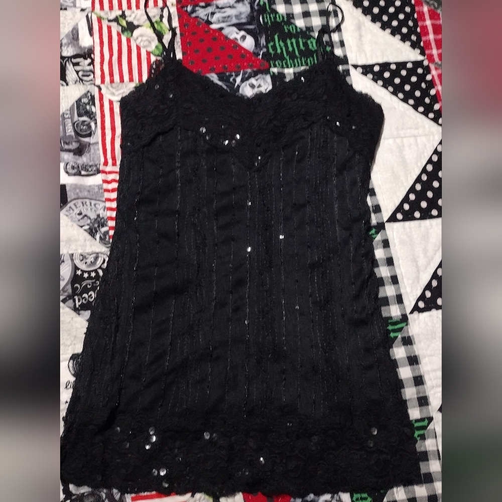 Black Textured Sequined Top